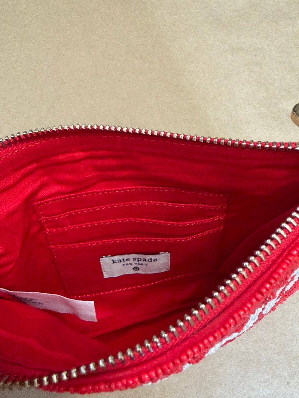Kate Spade x Target Red Beaded Zip Pouch with 'GOING TO TARGET' - Picture 4 of 4
